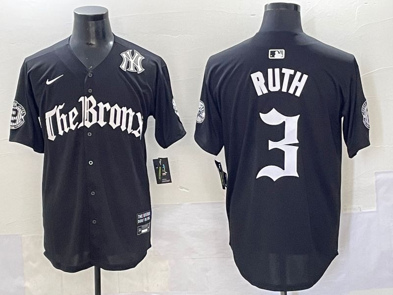 Men 2025 New York Yankees #3 Ruth Black Five generations Joint Name Nike MLB Jersey style 8->new york yankees->MLB Jersey